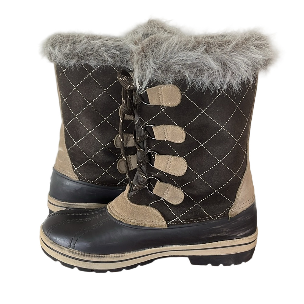 Polar Edge Thinsulate Faux Fur Winter Snow Boots Brown Suede Leather Size 9 - Picture 6 of 17